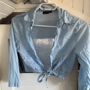 Light Blue Tie-Front Blouse